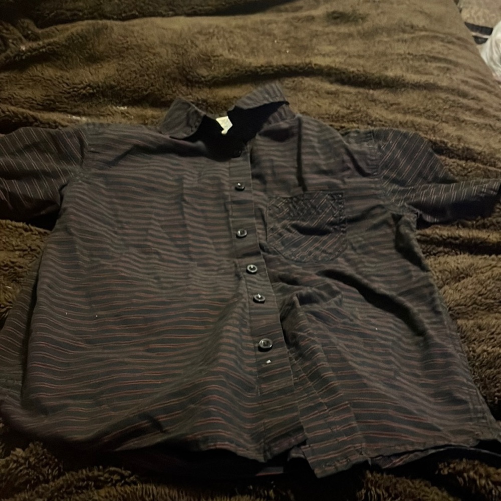 Boys, black and red striped button up shirt